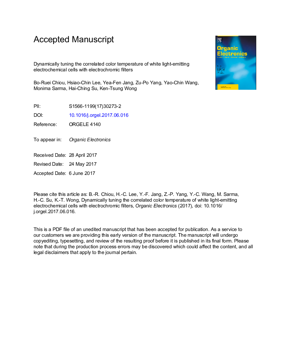 Dynamically tuning the correlated color temperature of white light-emitting electrochemical cells with electrochromic filters