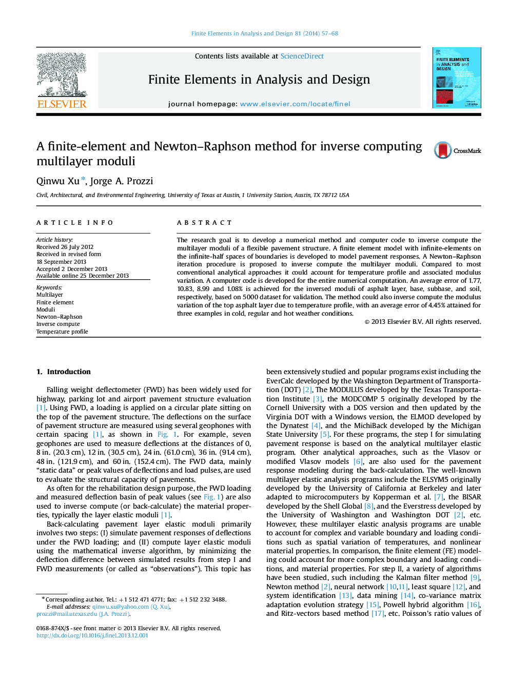 A finite-element and Newton–Raphson method for inverse computing multilayer moduli