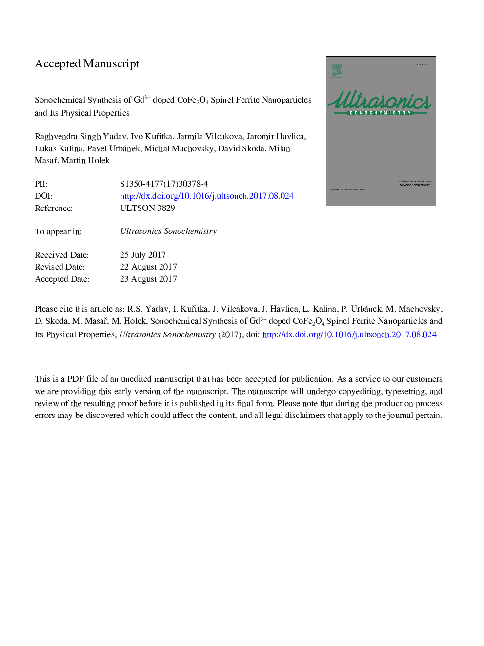 Sonochemical synthesis of Gd3+ doped CoFe2O4 spinel ferrite nanoparticles and its physical properties