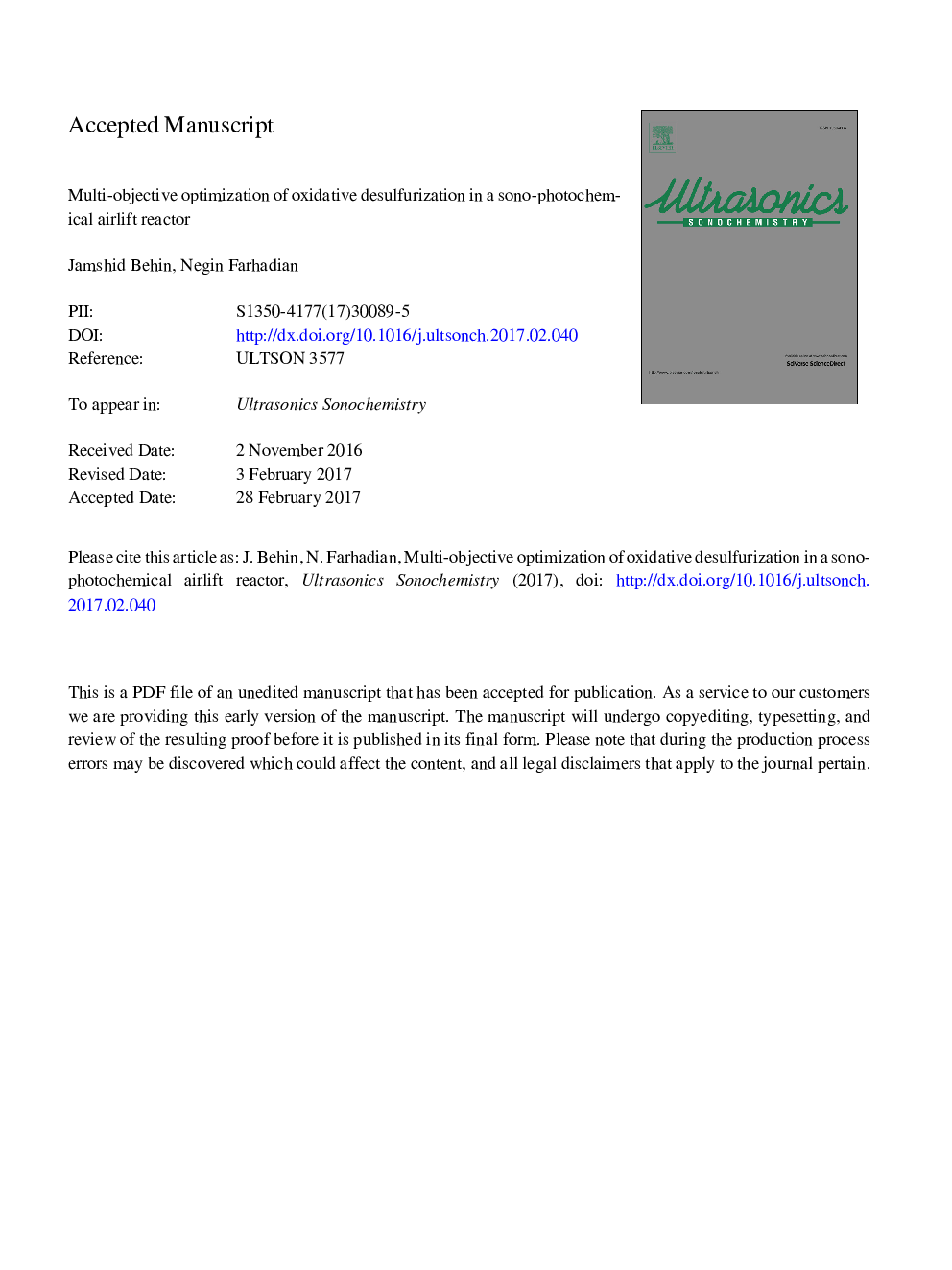 Multi-objective optimization of oxidative desulfurization in a sono-photochemical airlift reactor