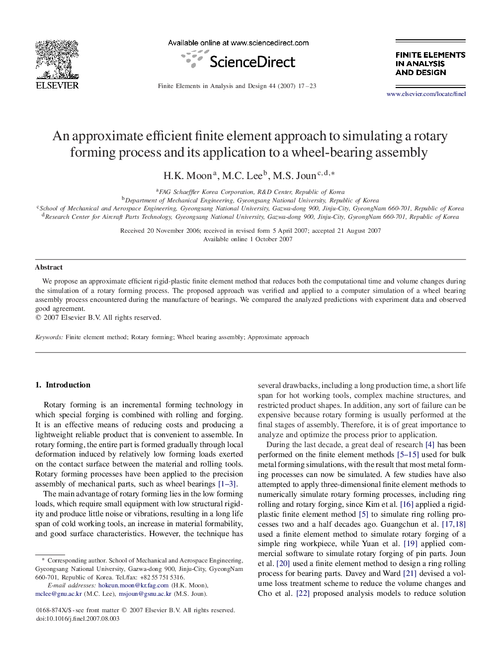 An approximate efficient finite element approach to simulating a rotary forming process and its application to a wheel-bearing assembly