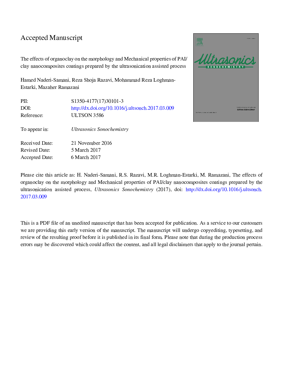 The effects of organoclay on the morphology and mechanical properties of PAI/clay nanocomposites coatings prepared by the ultrasonication assisted process