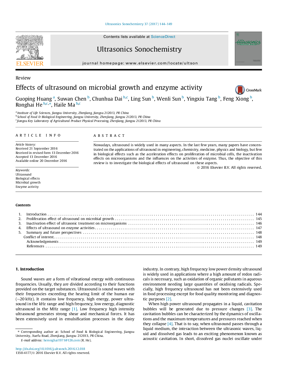 Effects of ultrasound on microbial growth and enzyme activity