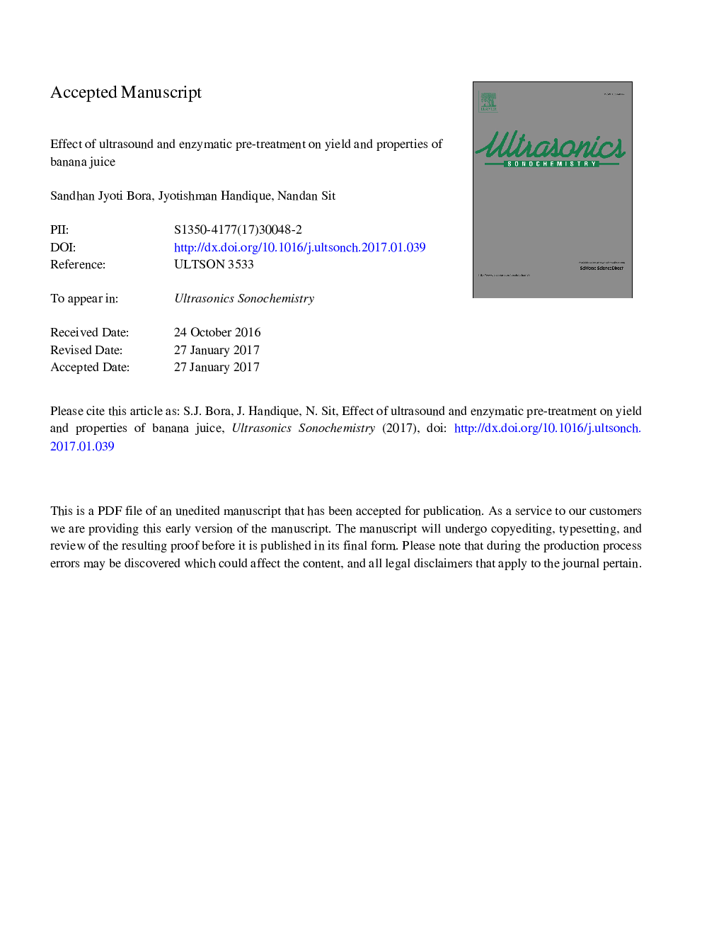 Effect of ultrasound and enzymatic pre-treatment on yield and properties of banana juice