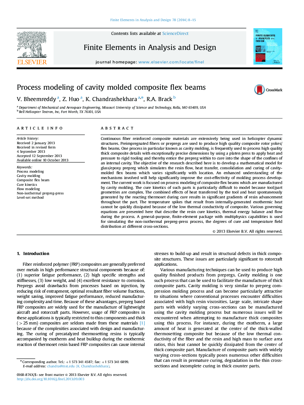 Process modeling of cavity molded composite flex beams