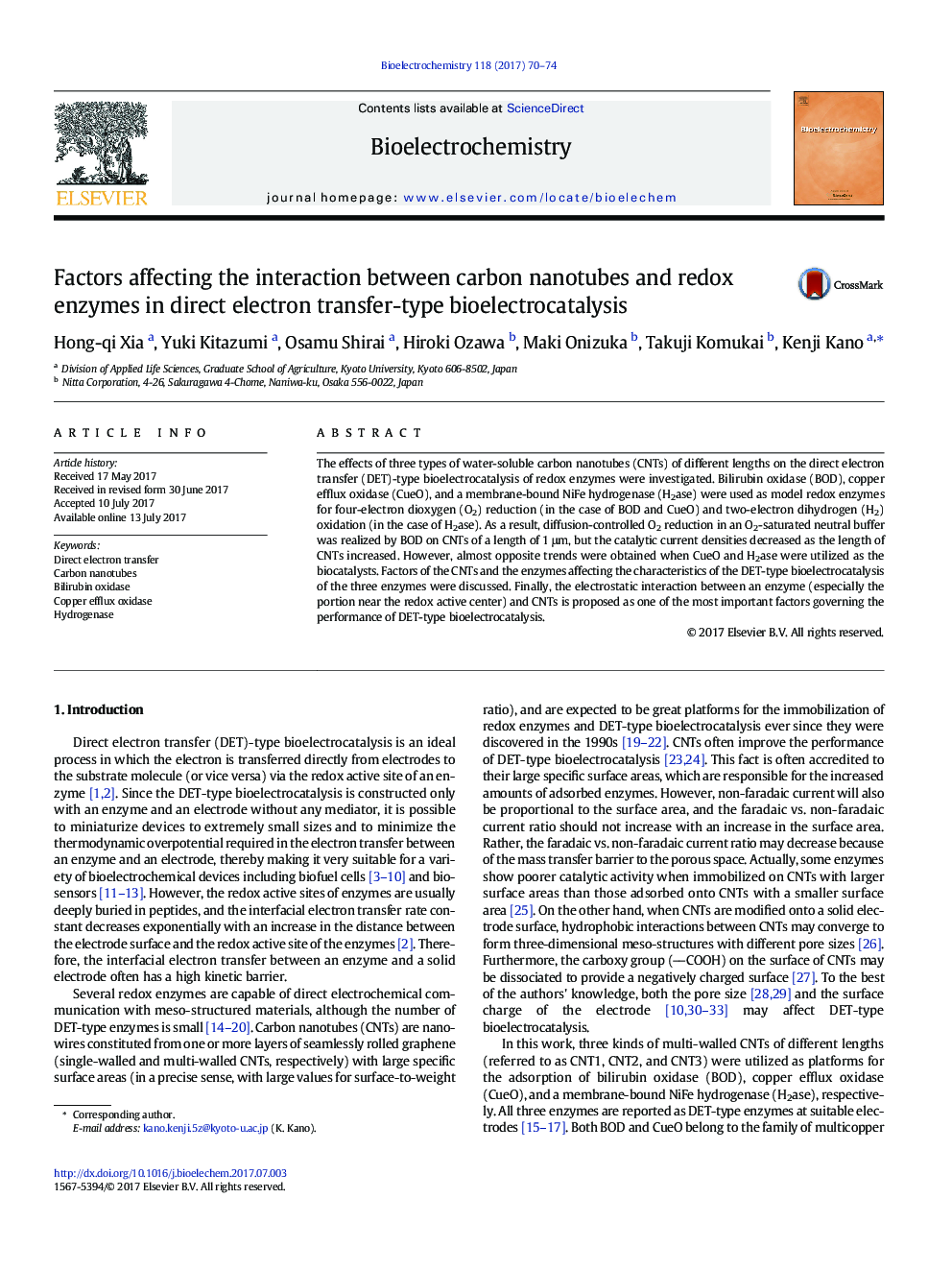 Factors affecting the interaction between carbon nanotubes and redox enzymes in direct electron transfer-type bioelectrocatalysis