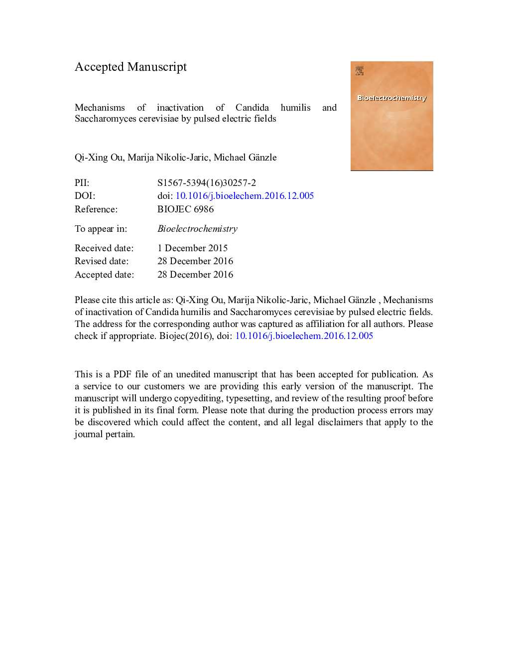 Mechanisms of inactivation of Candida humilis and Saccharomyces cerevisiae by pulsed electric fields