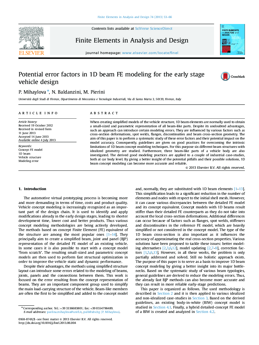 Potential error factors in 1D beam FE modeling for the early stage vehicle design