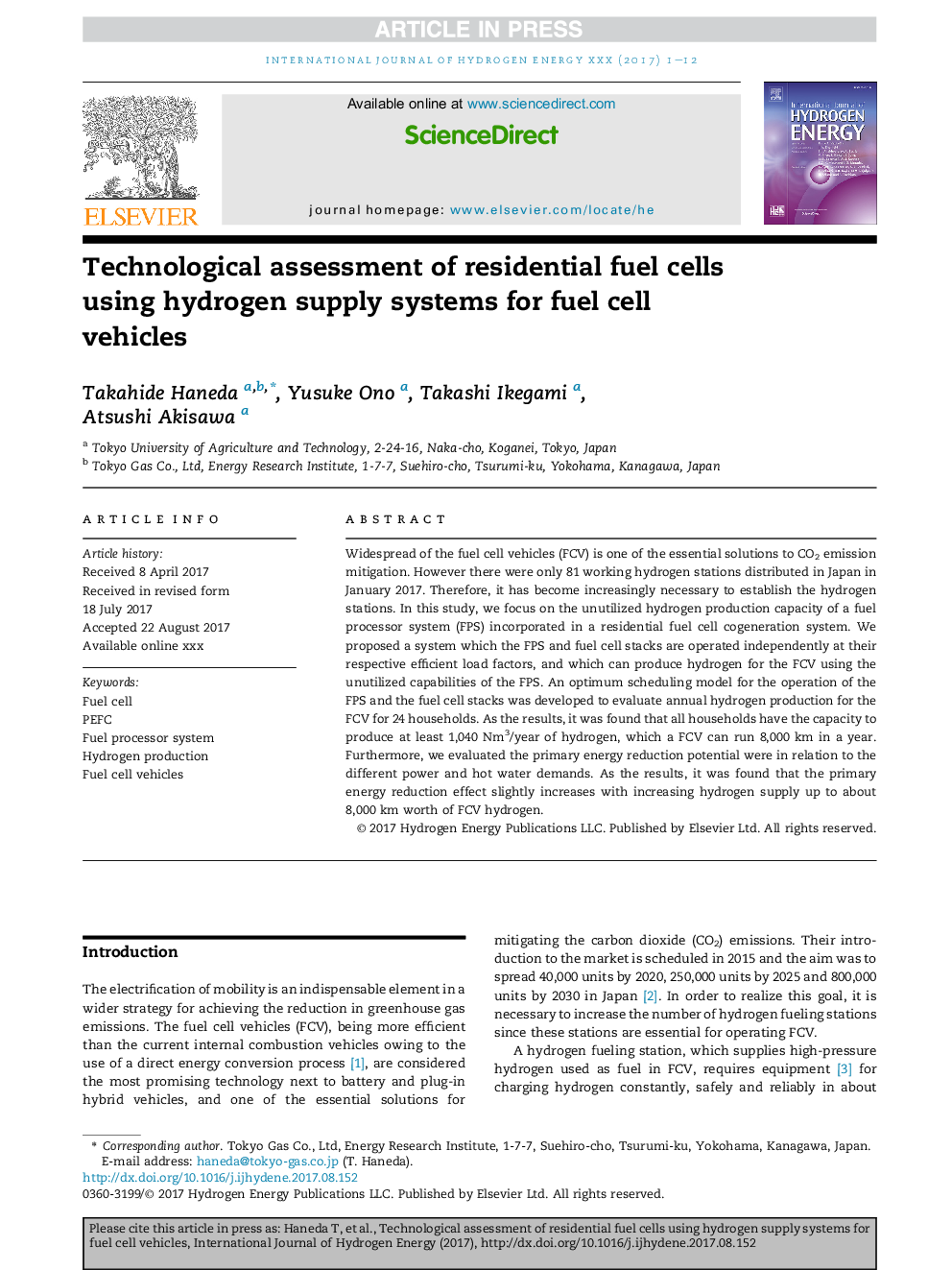 Technological assessment of residential fuel cells using hydrogen supply systems for fuel cell vehicles