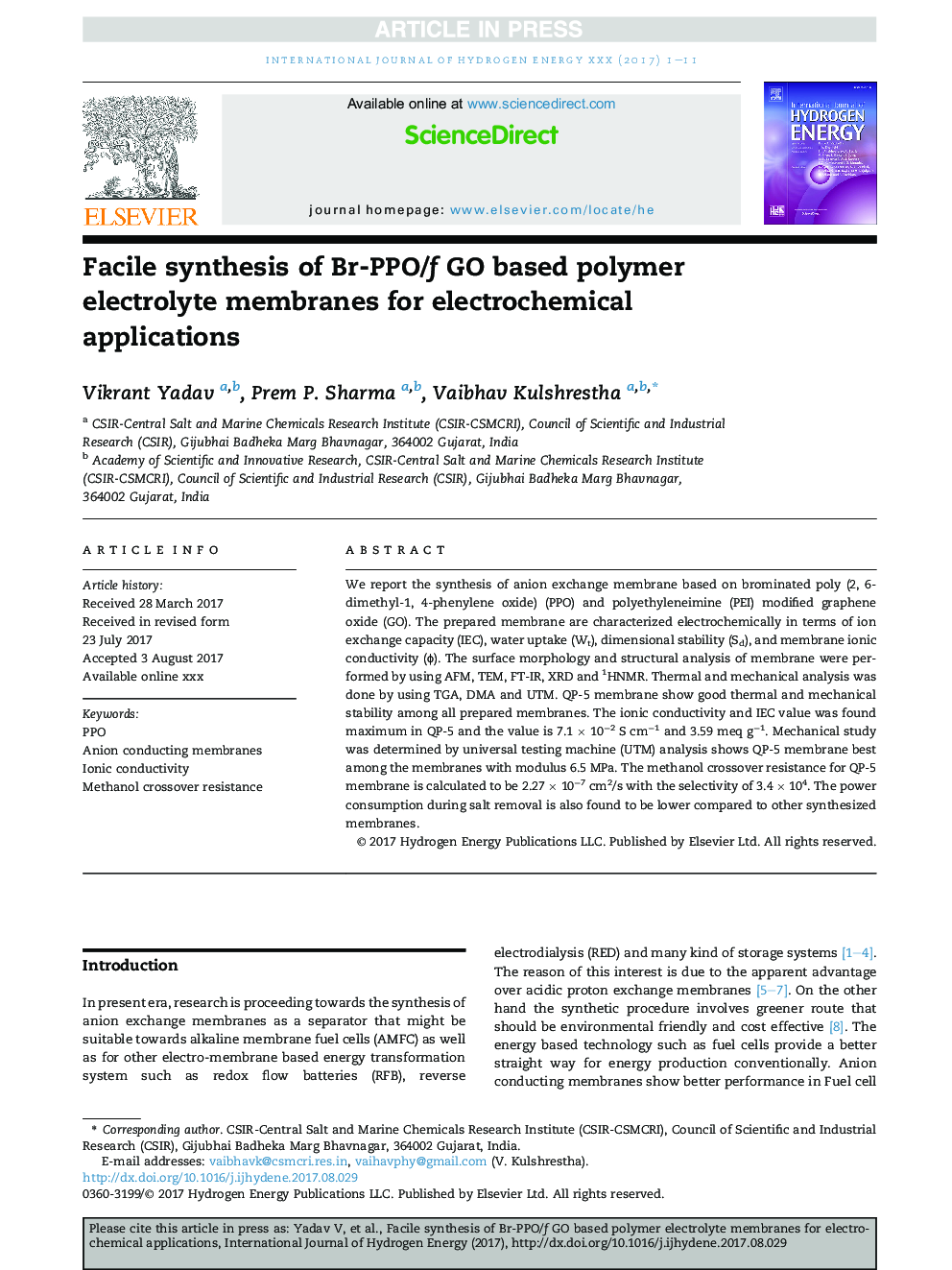 Facile synthesis of Br-PPO/f GO based polymer electrolyte membranes for electrochemical applications