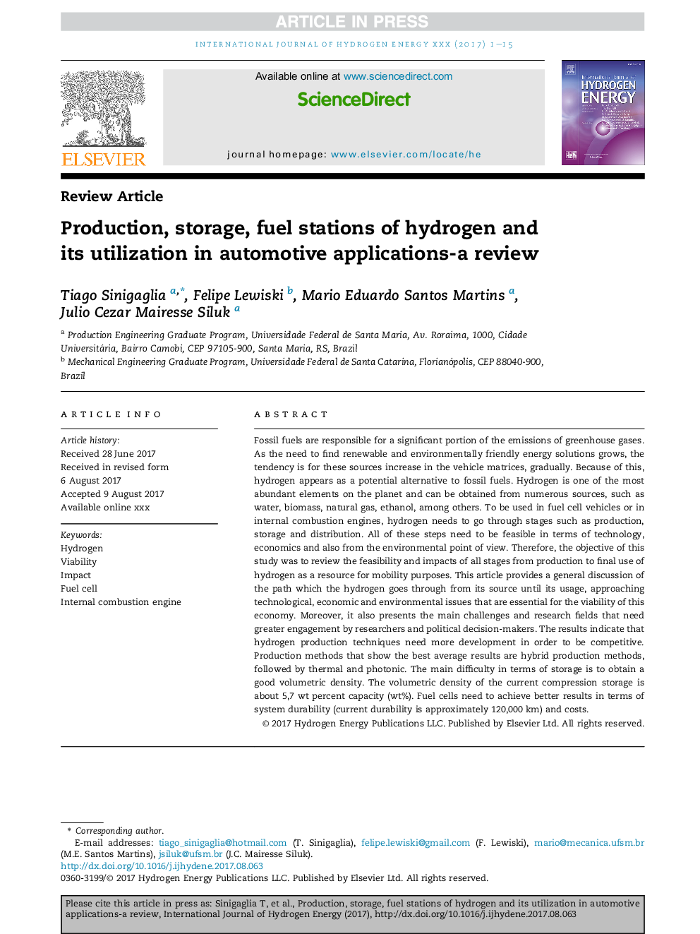 Production, storage, fuel stations of hydrogen and its utilization in automotive applications-a review