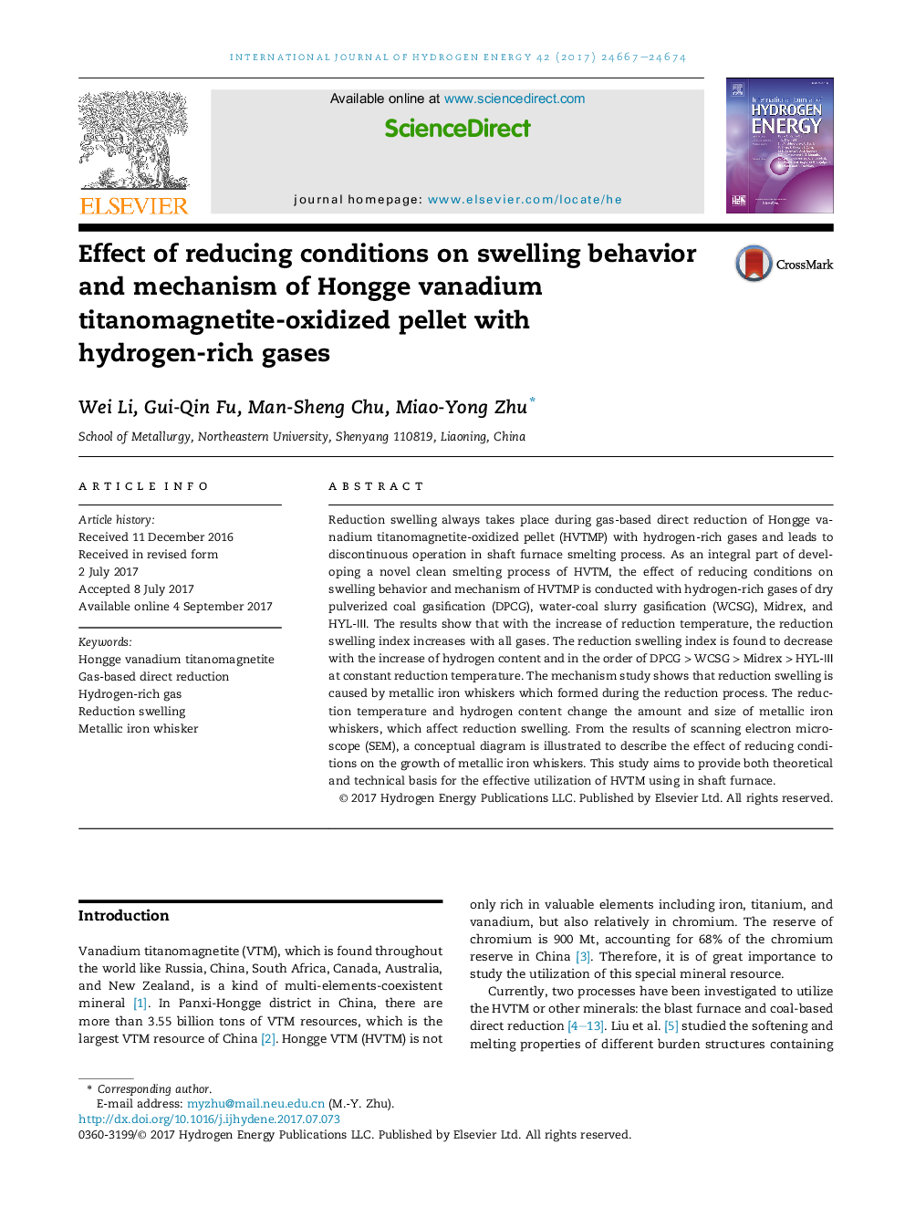 Effect of reducing conditions on swelling behavior and mechanism of Hongge vanadium titanomagnetite-oxidized pellet with hydrogen-rich gases