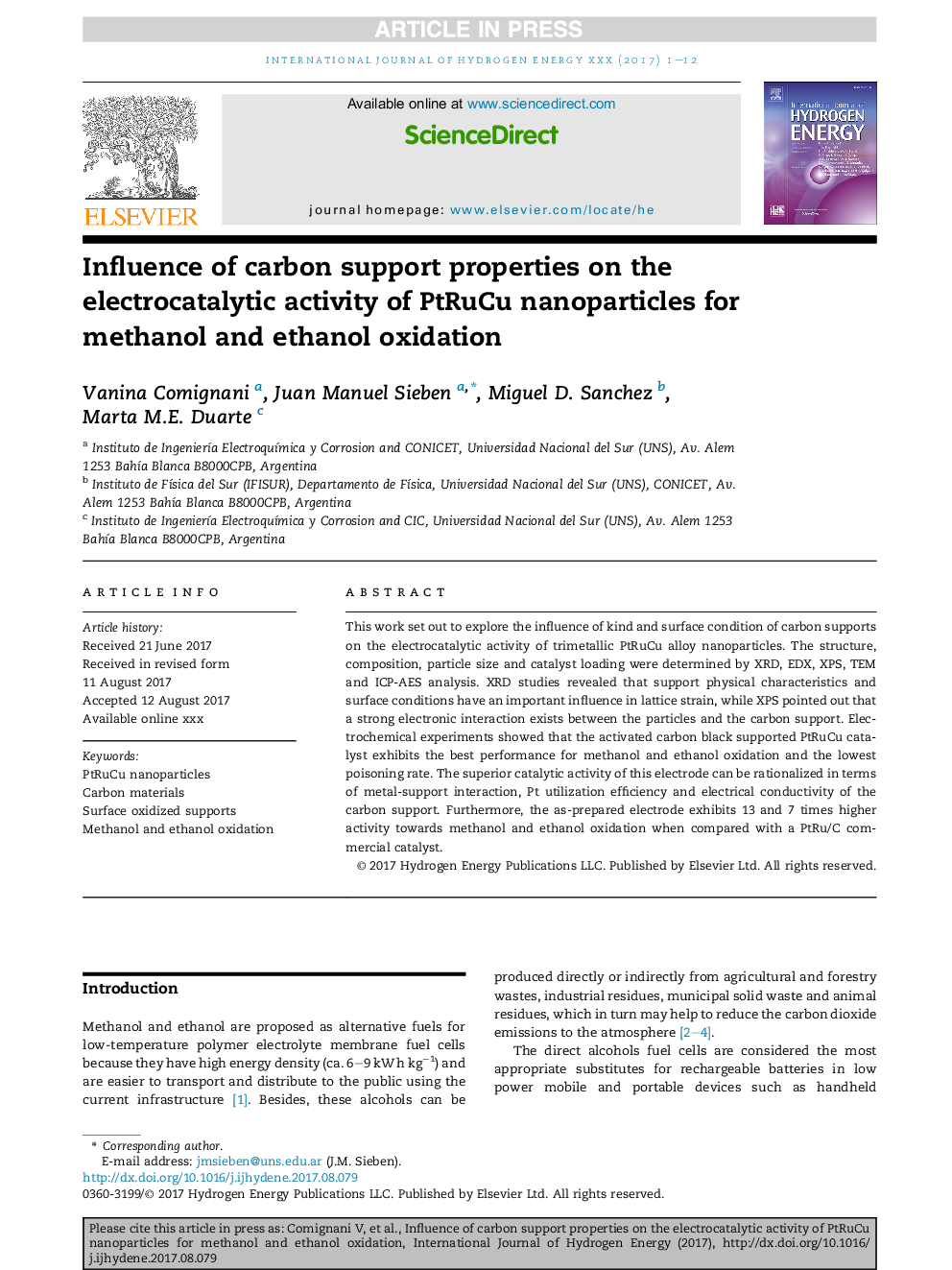 Influence of carbon support properties on the electrocatalytic activity of PtRuCu nanoparticles for methanol and ethanol oxidation