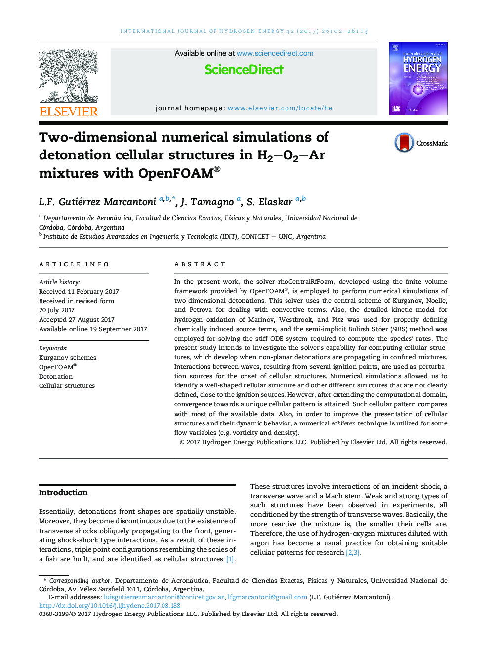 Two-dimensional numerical simulations of detonation cellular structures in H2O2Ar mixtures with OpenFOAM®