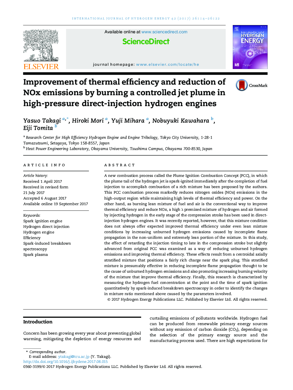 Improvement of thermal efficiency and reduction of NOx emissions by burning a controlled jet plume in high-pressure direct-injection hydrogen engines