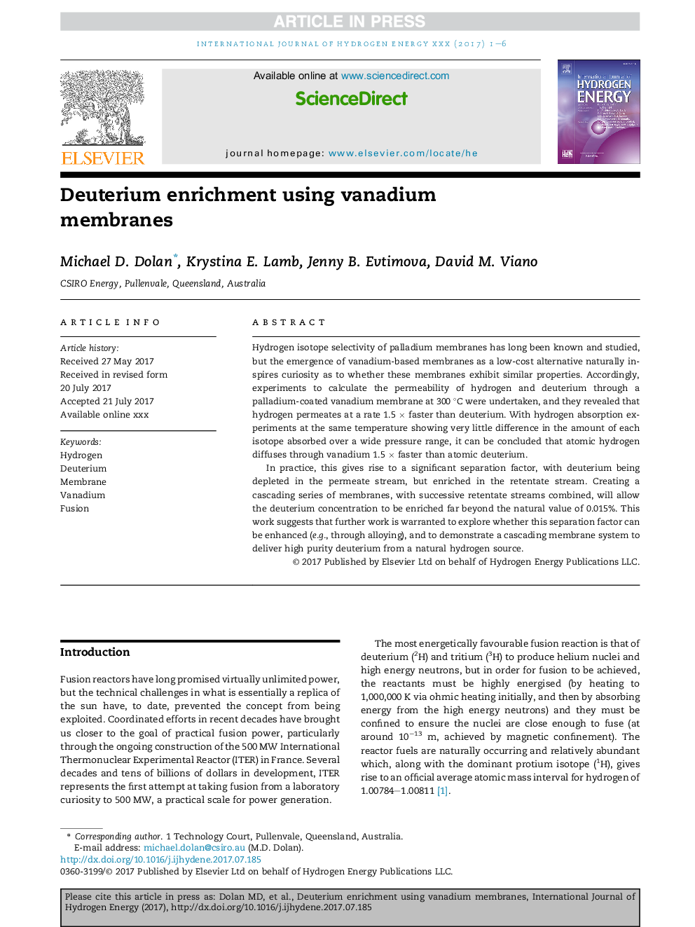 Deuterium enrichment using vanadium membranes