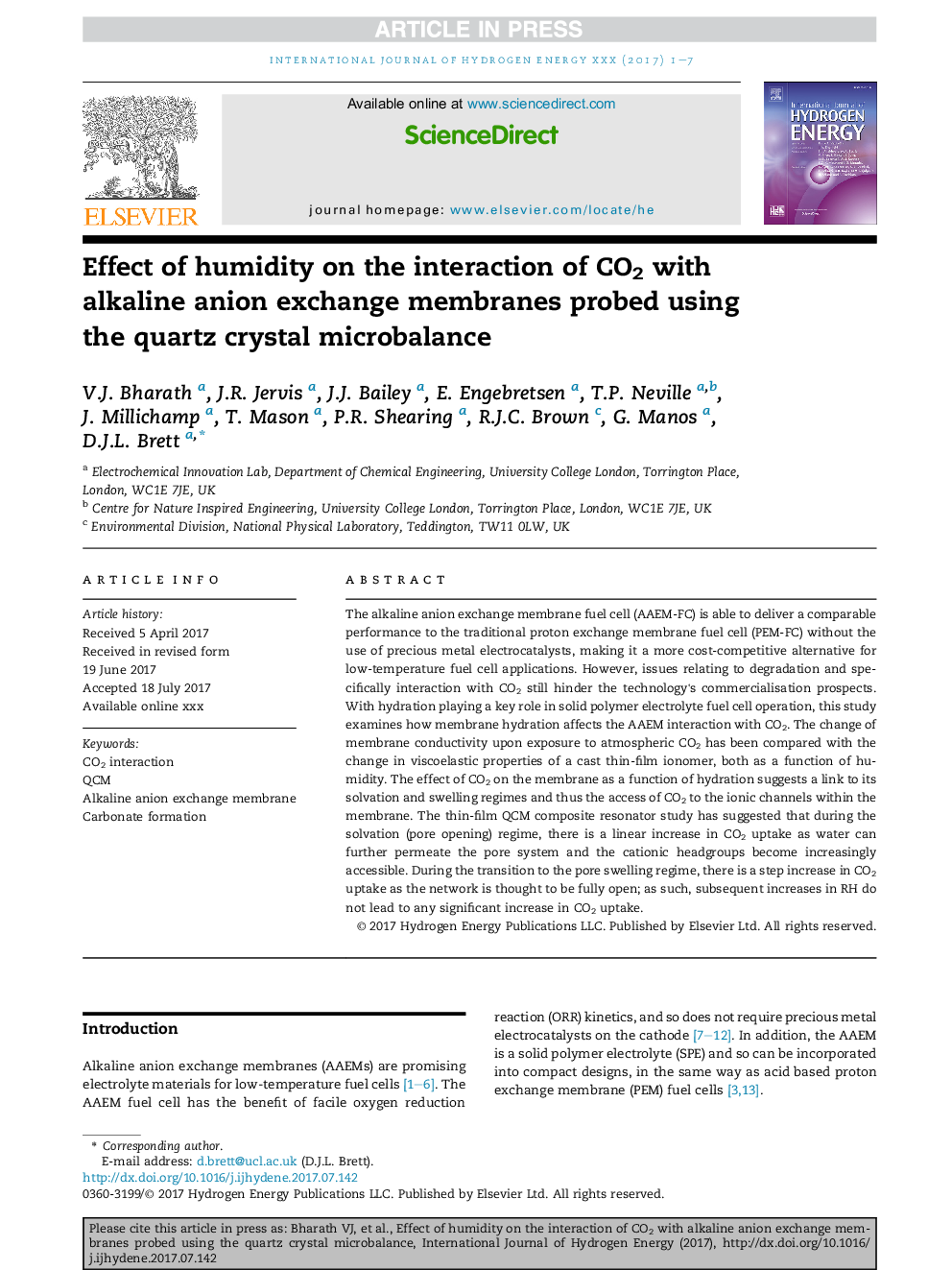 Effect of humidity on the interaction of CO2 with alkaline anion exchange membranes probed using the quartz crystal microbalance