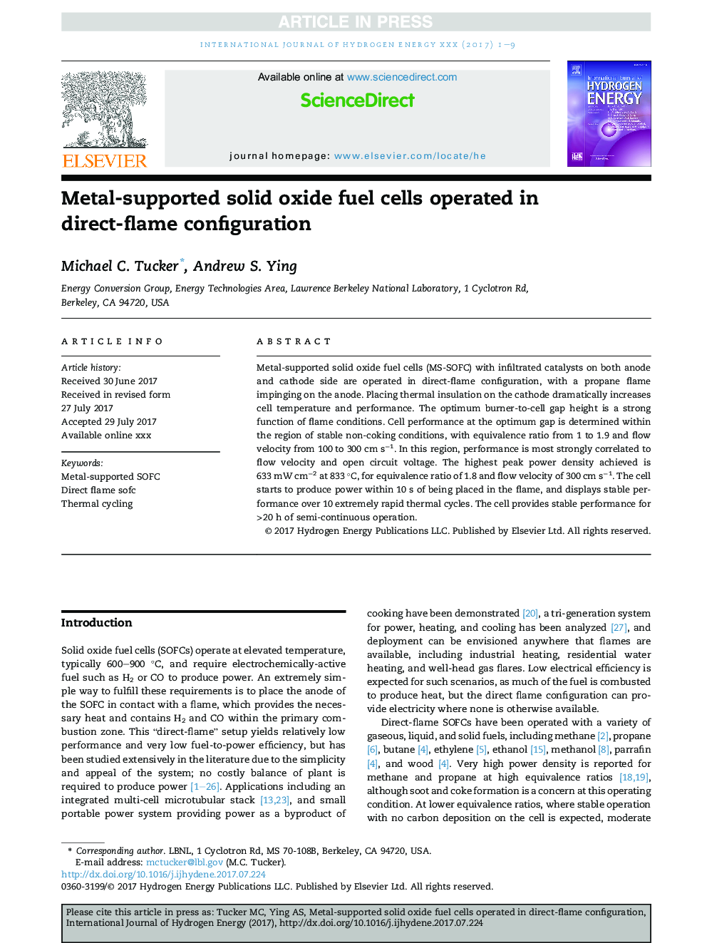 Metal-supported solid oxide fuel cells operated in direct-flame configuration