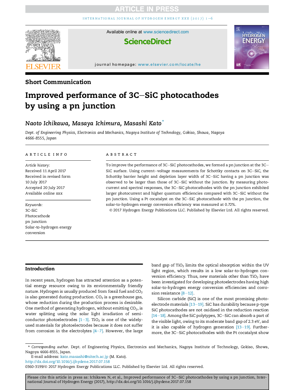 Improved performance of 3CSiC photocathodes by using a pn junction