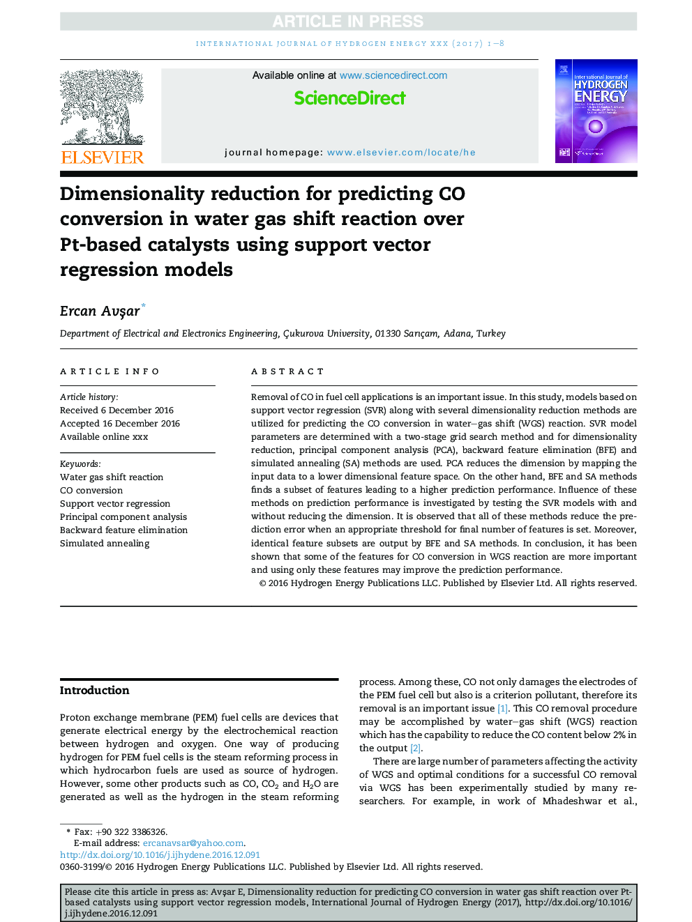 Dimensionality reduction for predicting CO conversion in water gas shift reaction over Pt-based catalysts using support vector regression models