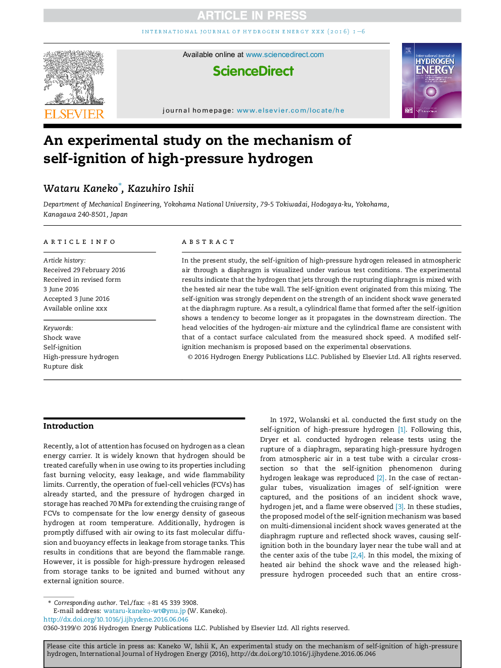 An experimental study on the mechanism of self-ignition of high-pressure hydrogen