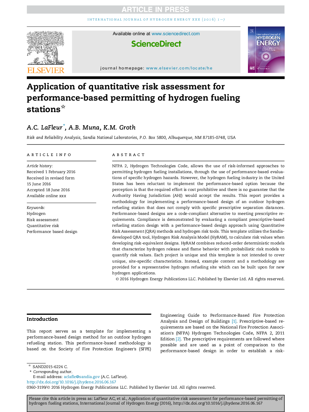 Application of quantitative risk assessment for performance-based permitting of hydrogen fueling stations