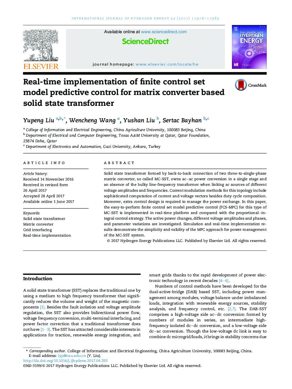 Real-time implementation of finite control set model predictive control for matrix converter based solid state transformer