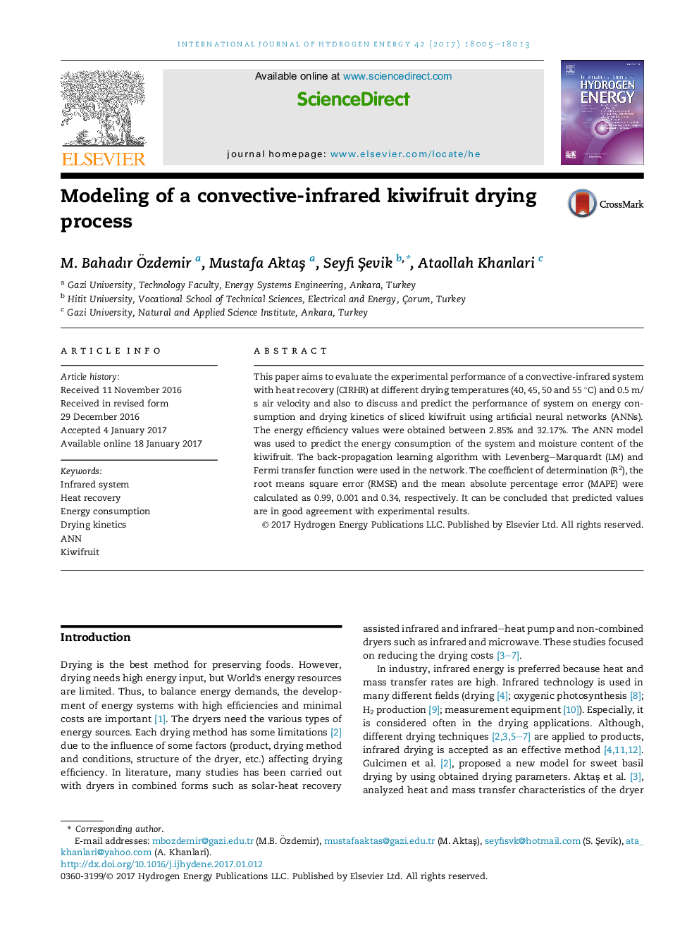 Modeling of a convective-infrared kiwifruit drying process