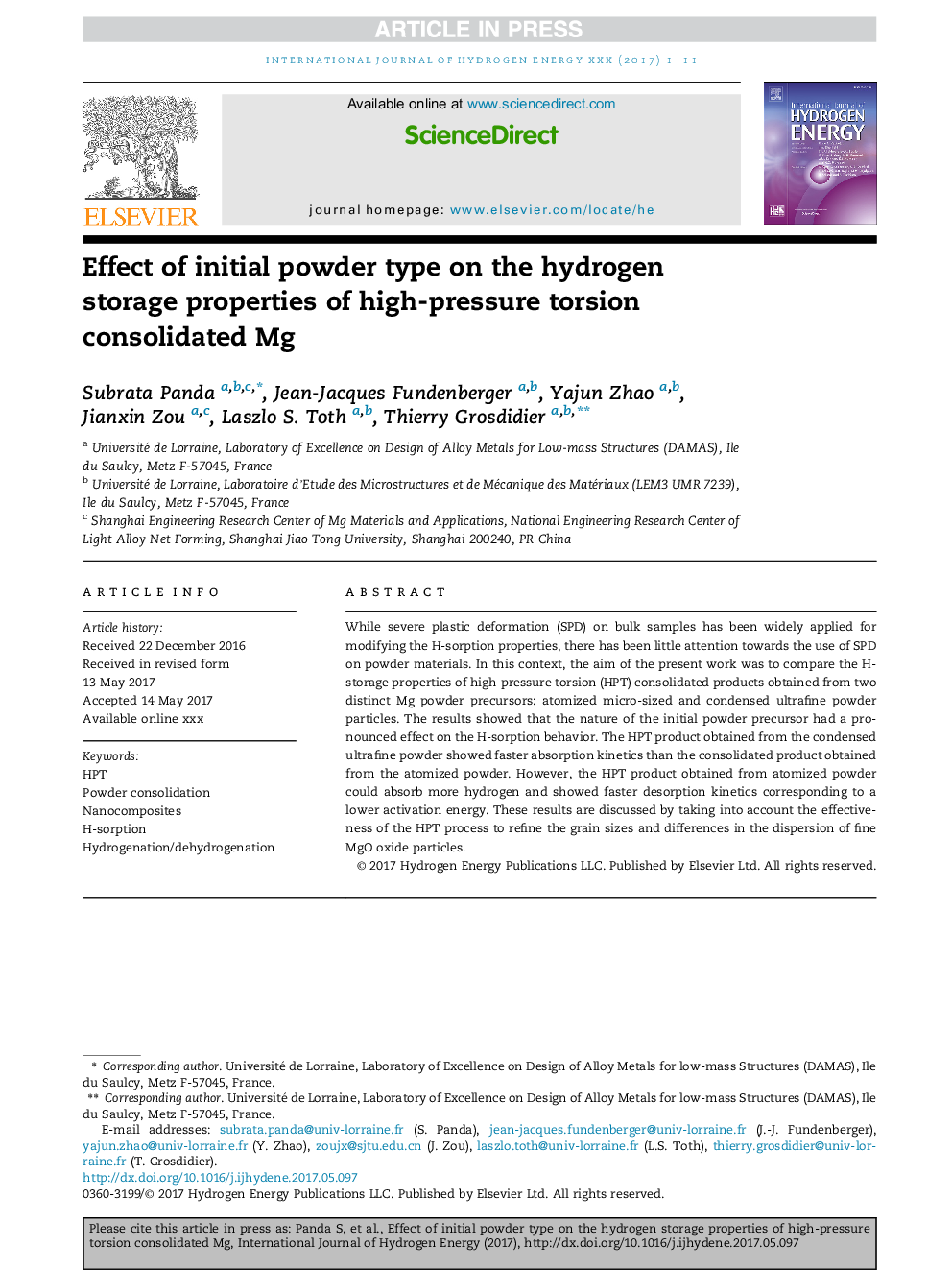 Effect of initial powder type on the hydrogen storage properties of high-pressure torsion consolidated Mg