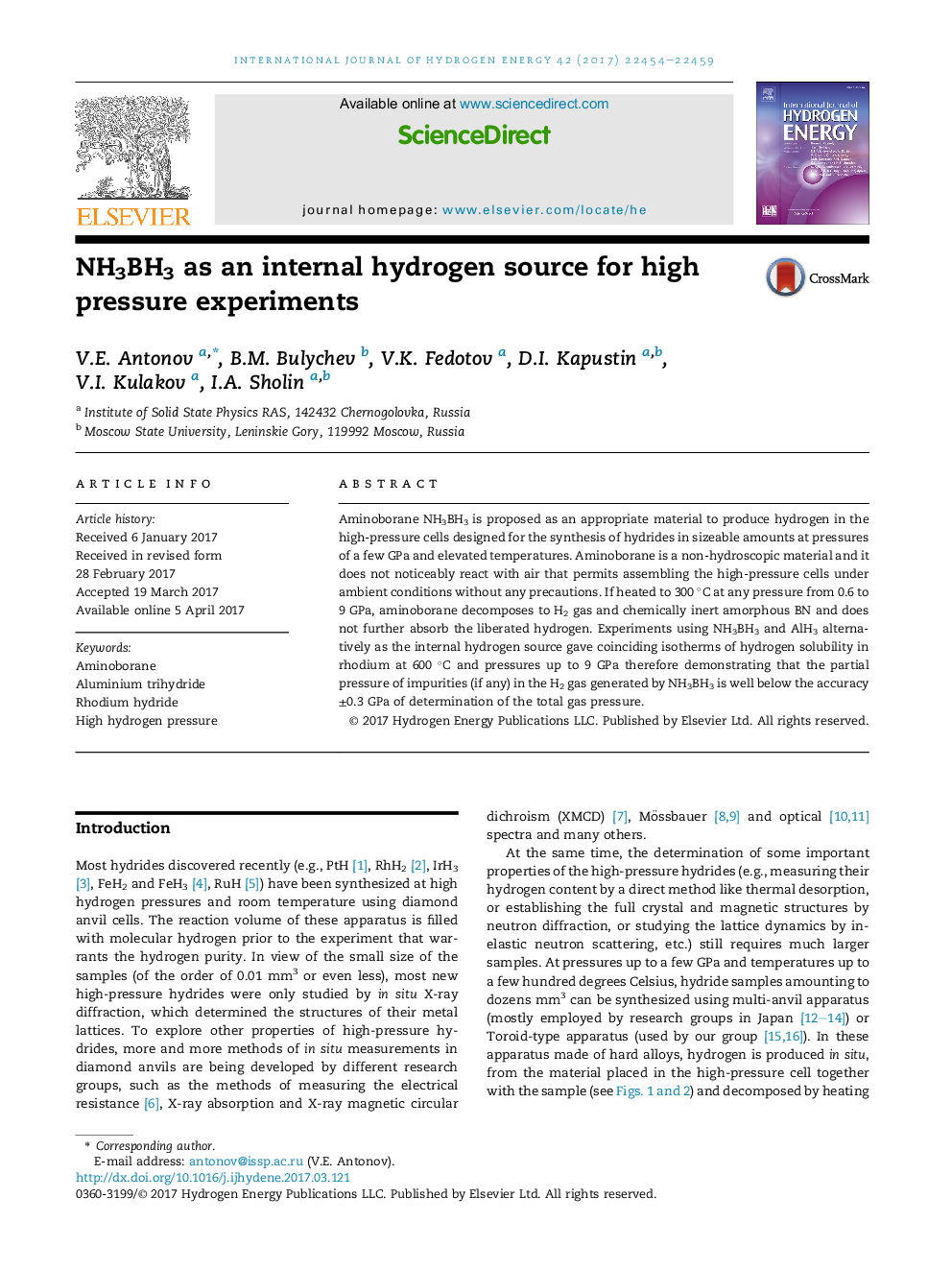 NH3BH3 as an internal hydrogen source for high pressure experiments