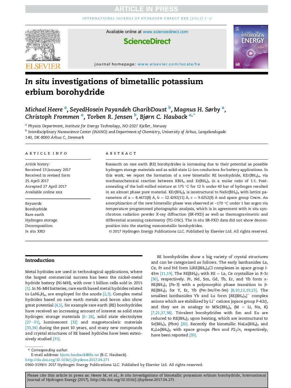 In situ investigations of bimetallic potassium erbium borohydride