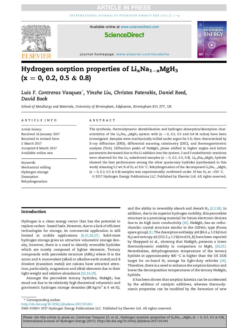 Hydrogen sorption properties of LixNa1âxMgH3 (xÂ =Â 0, 0.2, 0.5 & 0.8)