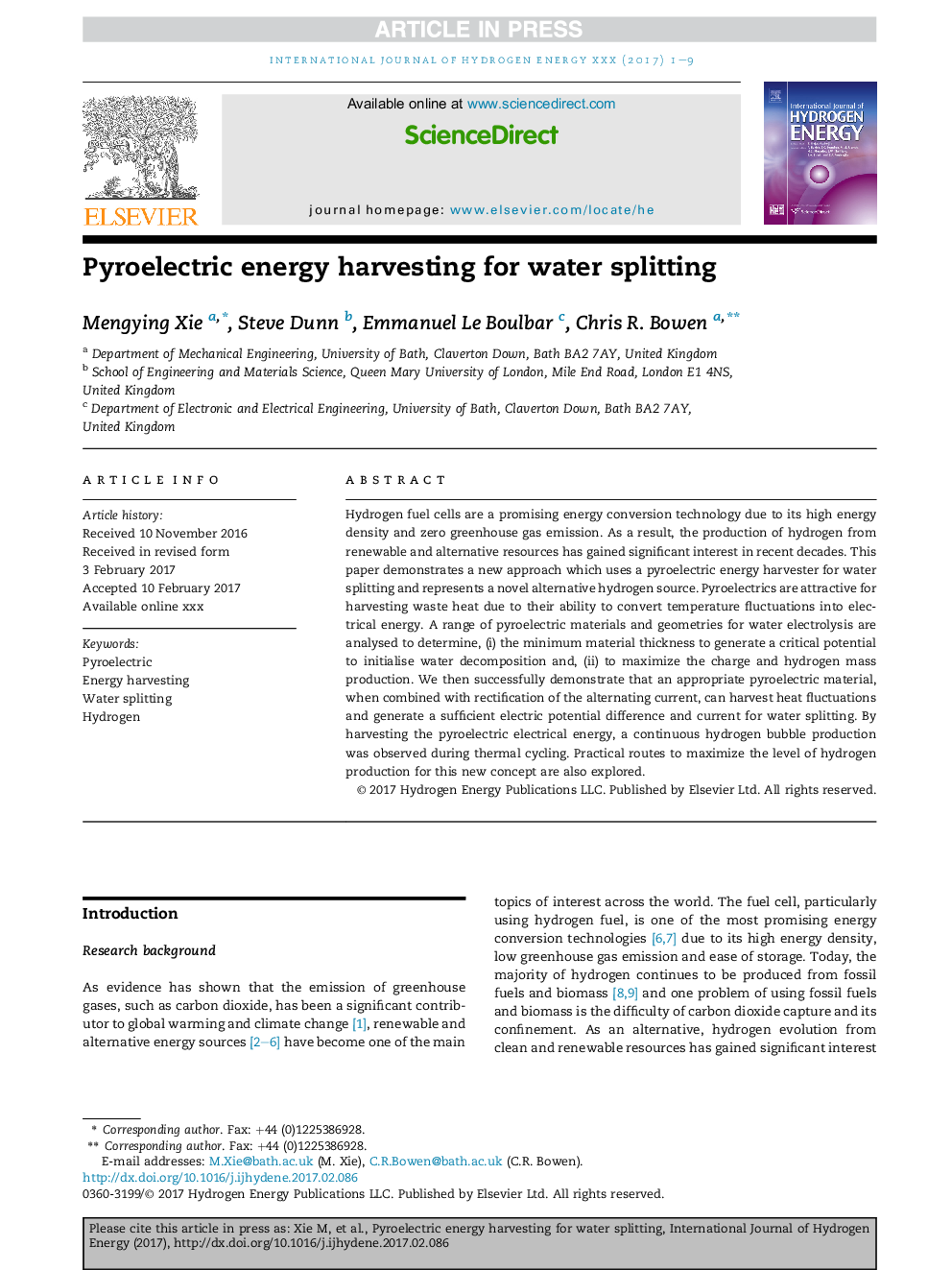 Pyroelectric energy harvesting for water splitting