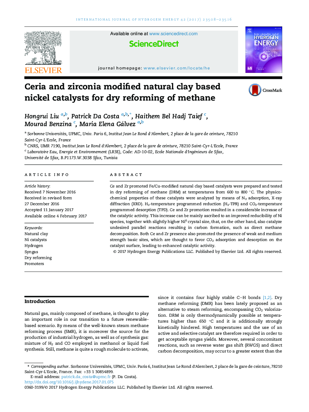 Ceria and zirconia modified natural clay based nickel catalysts for dry reforming of methane