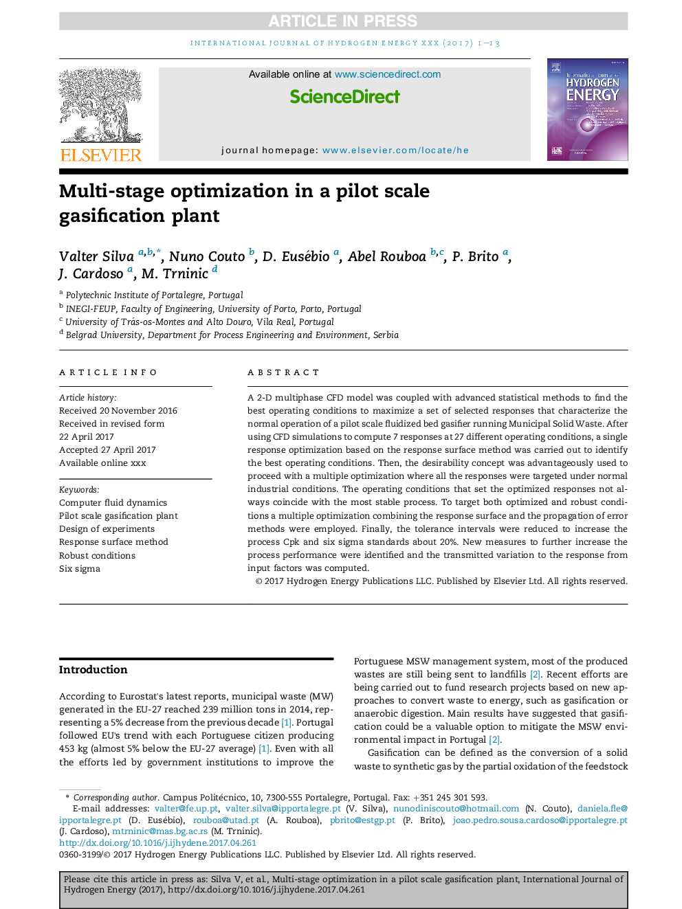 Multi-stage optimization in a pilot scale gasification plant