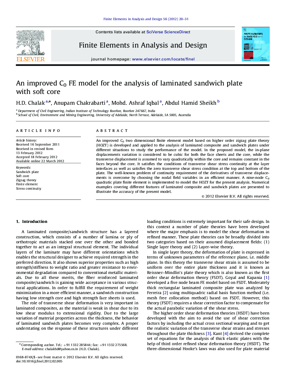 An improved C0 FE model for the analysis of laminated sandwich plate with soft core