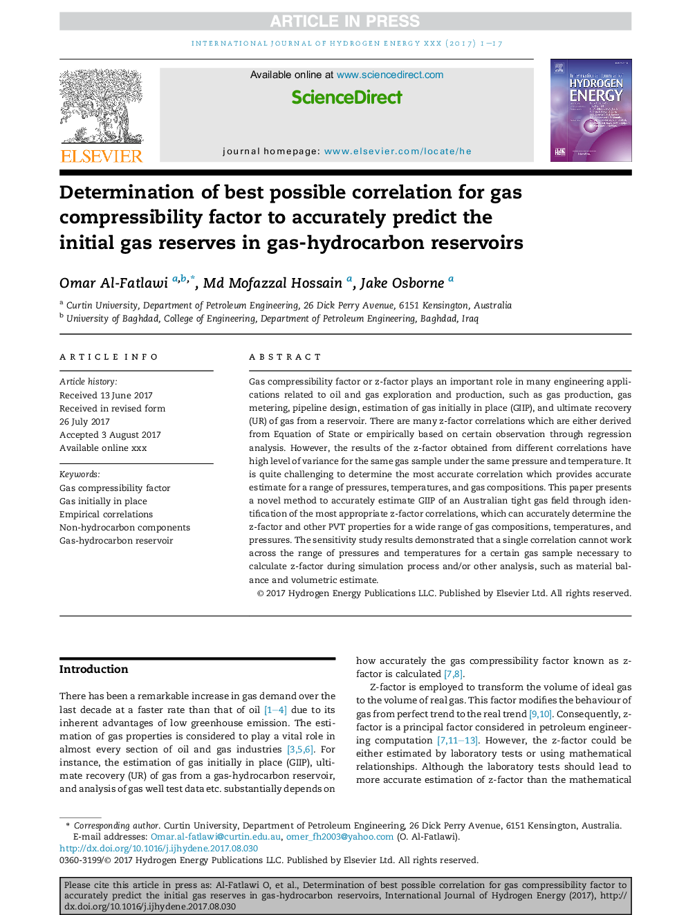 Determination of best possible correlation for gas compressibility factor to accurately predict the initial gas reserves in gas-hydrocarbon reservoirs