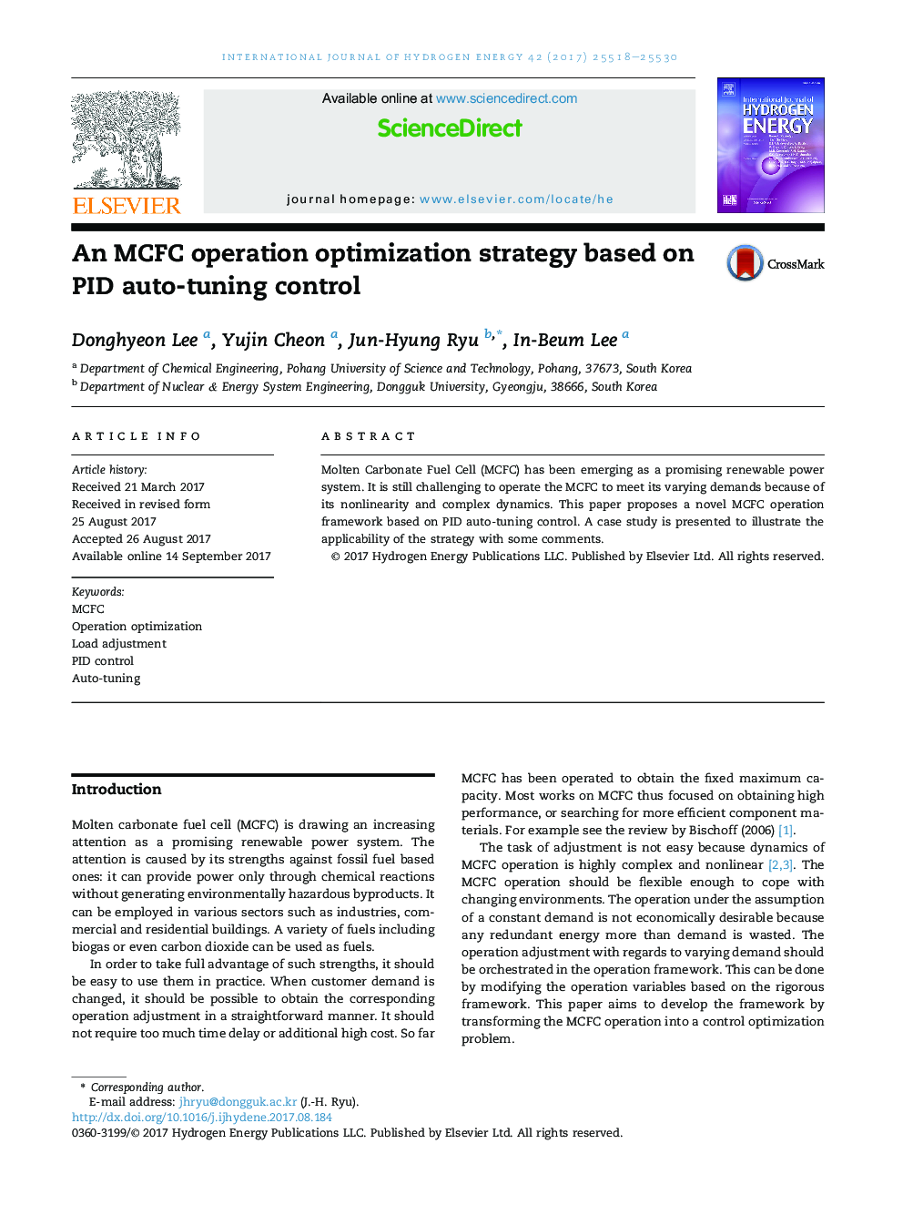 An MCFC operation optimization strategy based on PID auto-tuning control