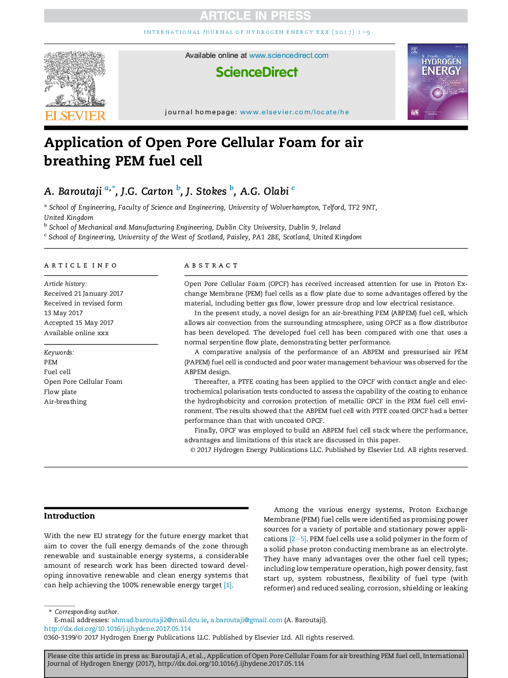 Application of Open Pore Cellular Foam for air breathing PEM fuel cell