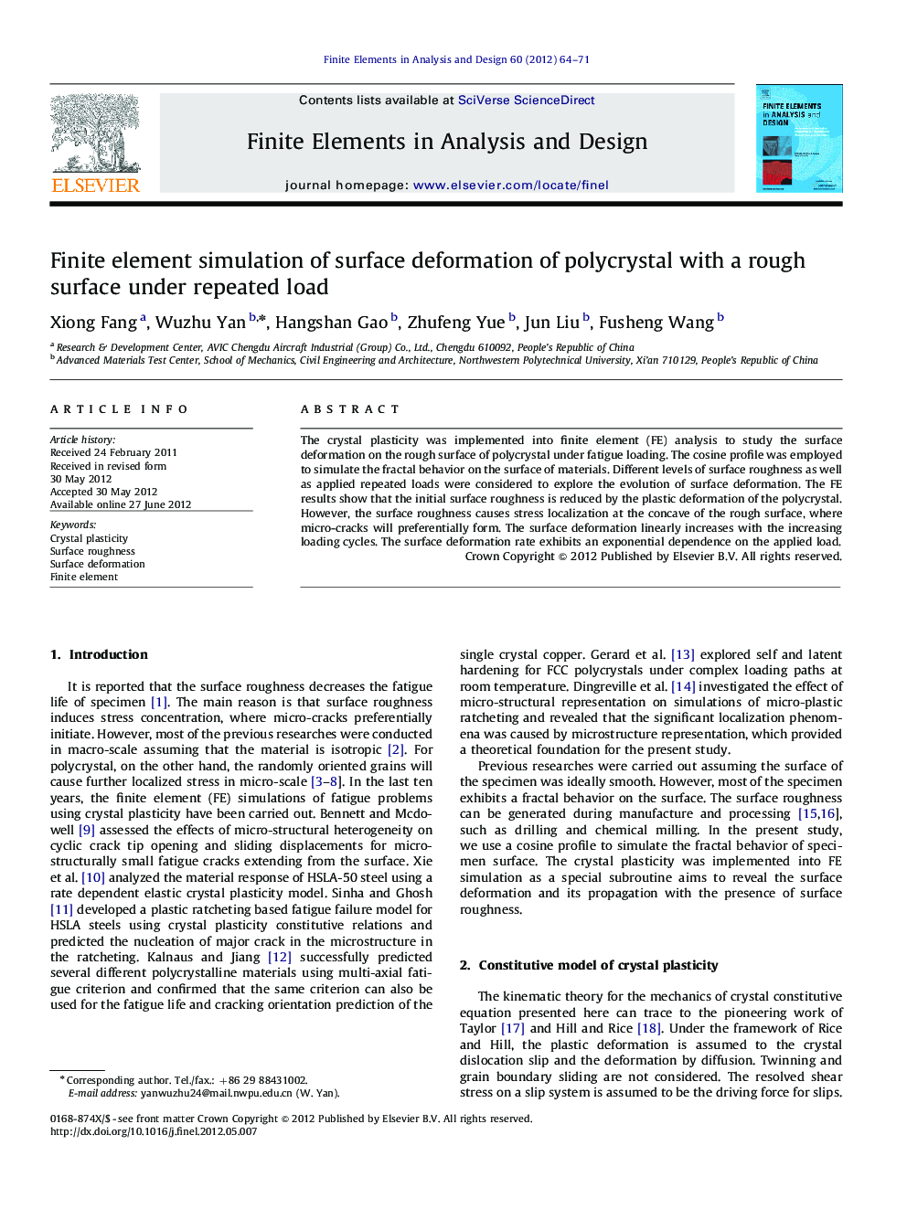 Finite element simulation of surface deformation of polycrystal with a rough surface under repeated load