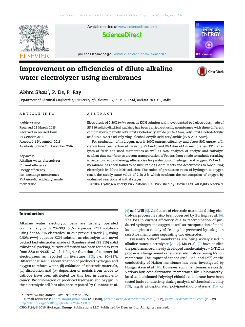 Improvement on efficiencies of dilute alkaline water electrolyzer using membranes