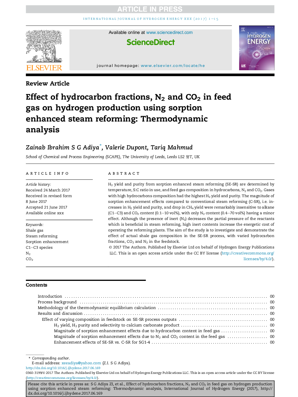 Effect of hydrocarbon fractions, N2 and CO2 in feed gas on hydrogen production using sorption enhanced steam reforming: Thermodynamic analysis