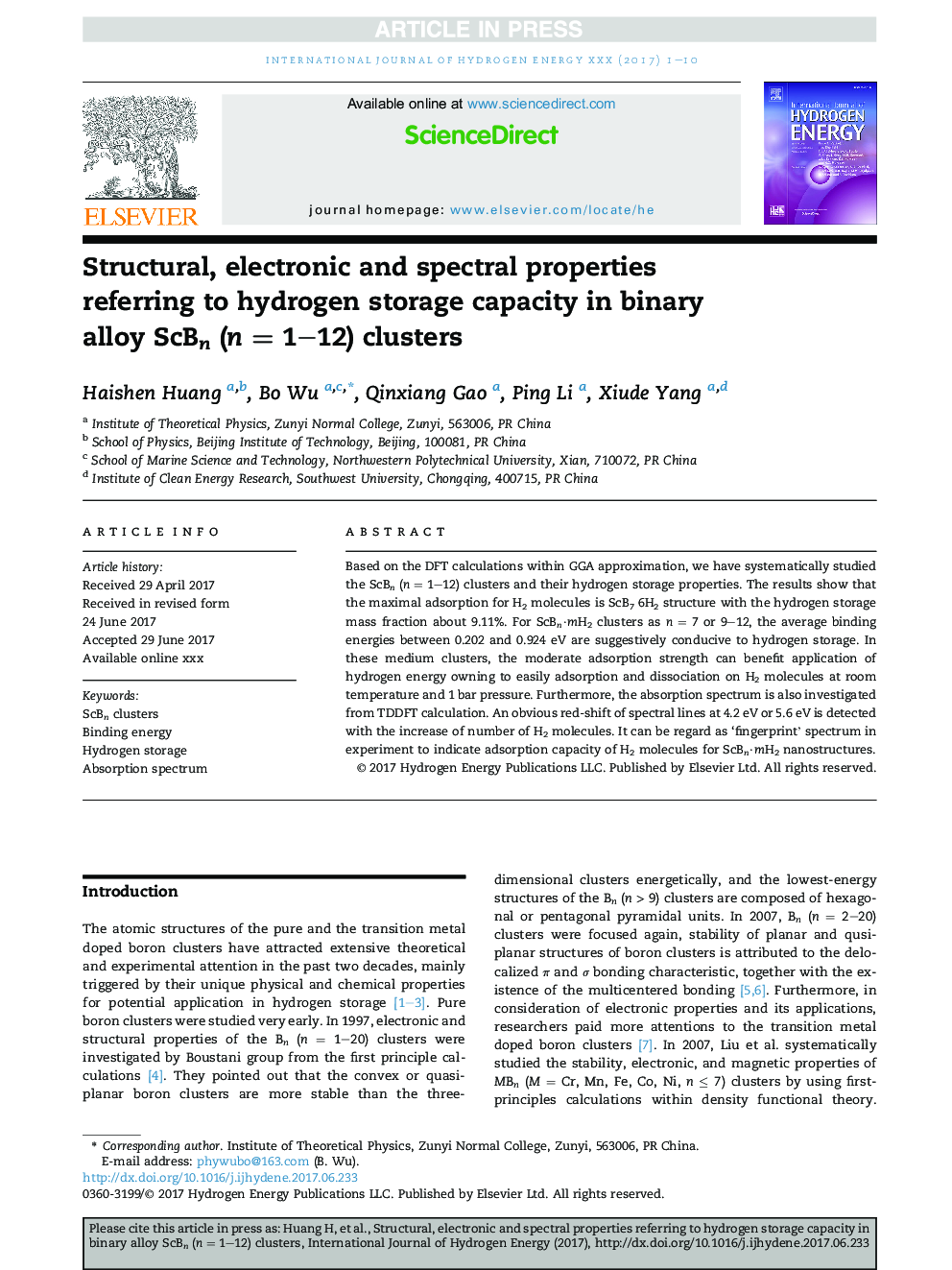 Structural, electronic and spectral properties referring to hydrogen storage capacity in binary alloy ScBn (nÂ =Â 1-12) clusters