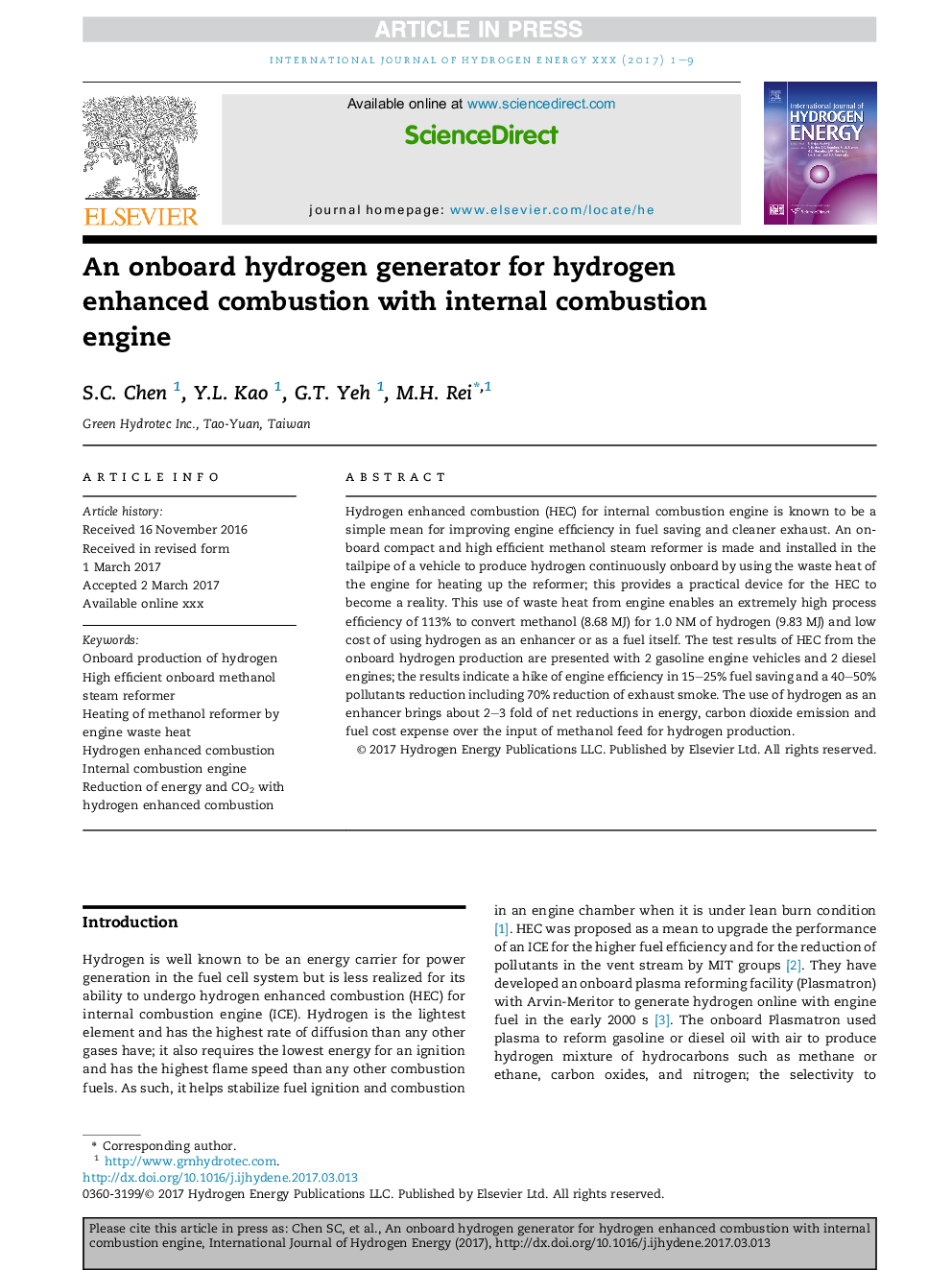 An onboard hydrogen generator for hydrogen enhanced combustion with internal combustion engine