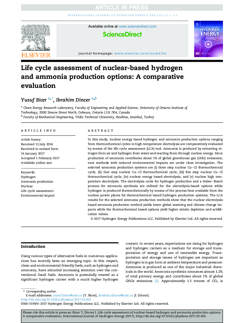 Life cycle assessment of nuclear-based hydrogen and ammonia production options: A comparative evaluation