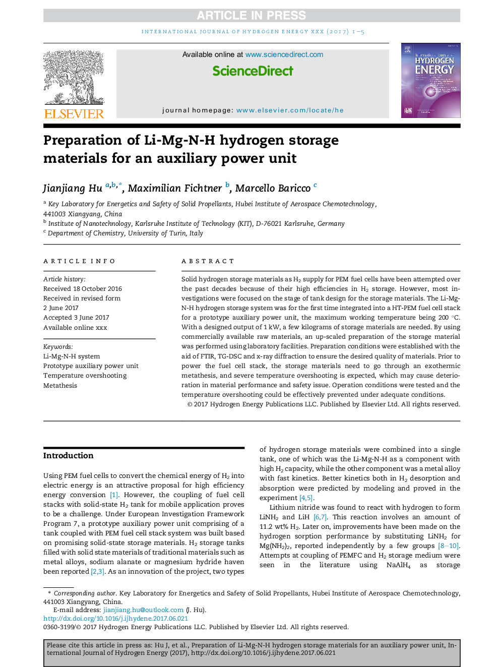 Preparation of Li-Mg-N-H hydrogen storage materials for an auxiliary power unit