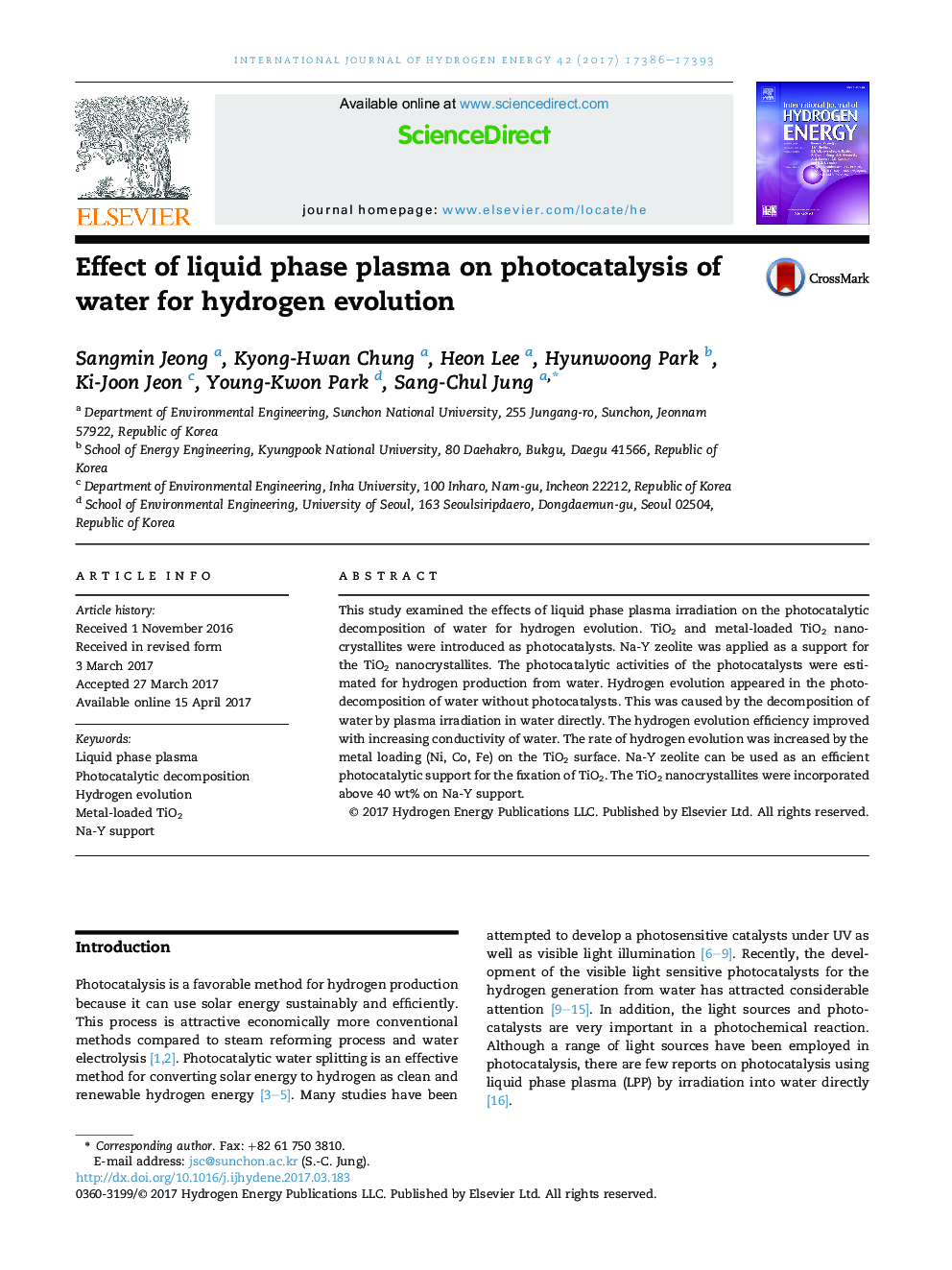 Effect of liquid phase plasma on photocatalysis of water for hydrogen evolution