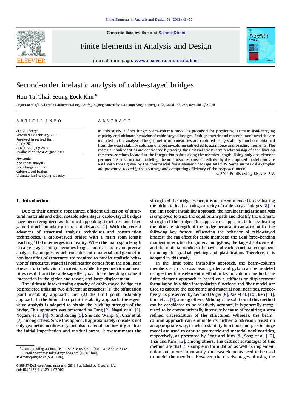 Second-order inelastic analysis of cable-stayed bridges