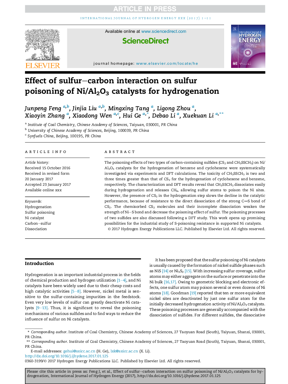 Effect of sulfur-carbon interaction on sulfur poisoning of Ni/Al2O3 catalysts for hydrogenation