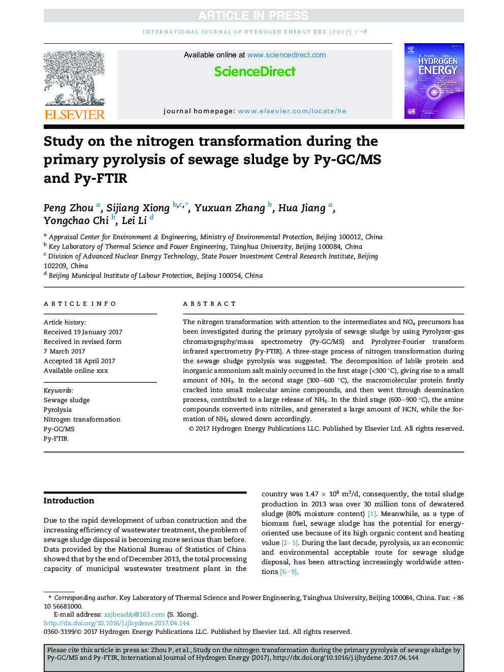 Study on the nitrogen transformation during the primary pyrolysis of sewage sludge by Py-GC/MS and Py-FTIR